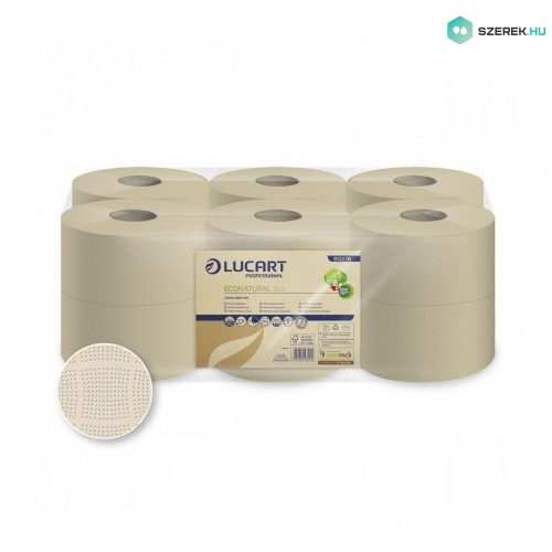 Lucart ECO Natural Mini közületi toalettpapír 19cm 160m 2 rétegű 12 tekercs/zsugor 40 zsugor/raklap