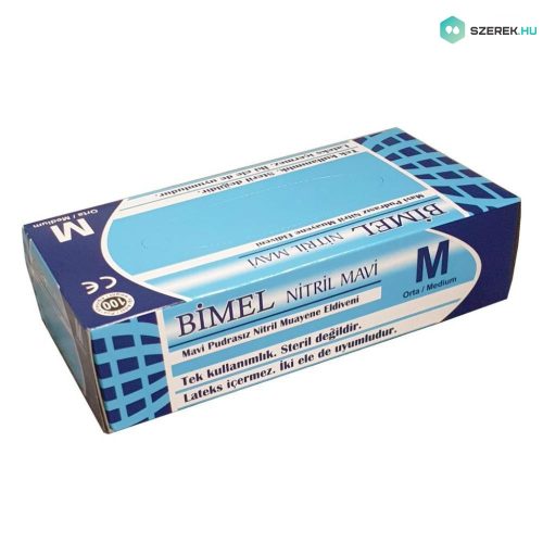Bimel Nitril vizsgáló kesztyű, púdermentes, kék "L" 100 db/doboz
