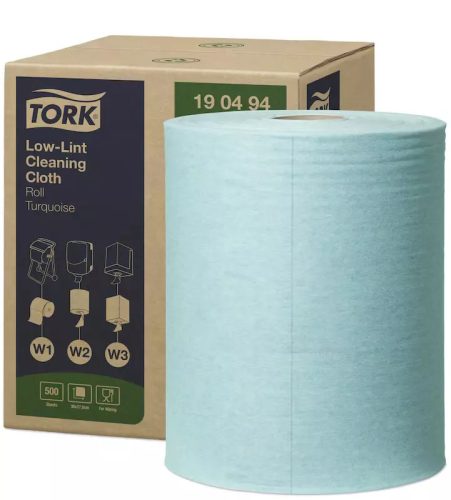 Tork tekercses tisztítókendő W1/W2/W3 szöszszegény Premium, türkiz, 80m/tek