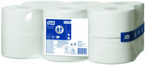 Tork toalettpapír T2 mini Jumbo Advanced szürke levélmintával, 2r., fehér, 180m/tek, 12tek/karton