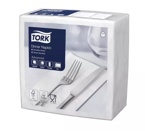 Tork szalvéta Dinner Advanced 39X39, FEHÉR, 1/8hajt., 150 lap/csg, 12csg/karton