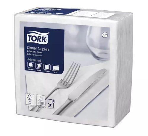 Tork szalvéta Dinner Advanced 39X39, FEHÉR, 150 lap/csg, 12csg/karton