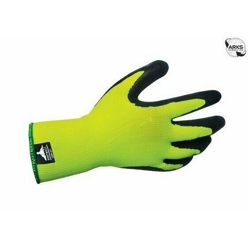 Kesztyű mártott latex, Hi-Vis Grip Glove-Latex Foam, sárga/fekete "M"