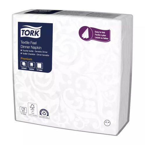 Tork szalvéta textilhatású Elegance, 40/1 fehér, ARABESQUE, 50 lap/csg, 10csg/karton